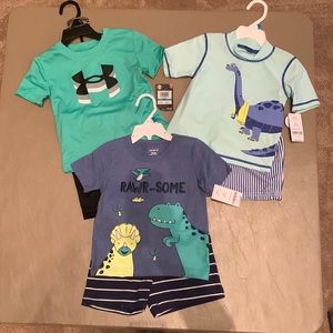 24 month boys 2 outfits & 1 swim trunks with rash guard NWT (carters & UA)